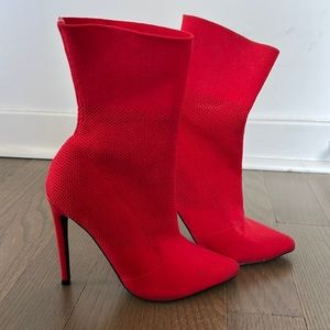 ZARA Siren Bright Red Sock Booties side 5.5